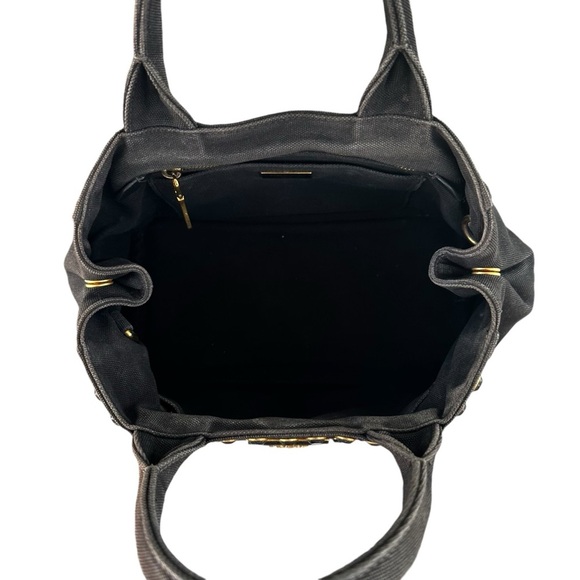 Authentic PRADA Triple Studded Black Denim Canapa Mini Tote Bag - Picture 4 of 14